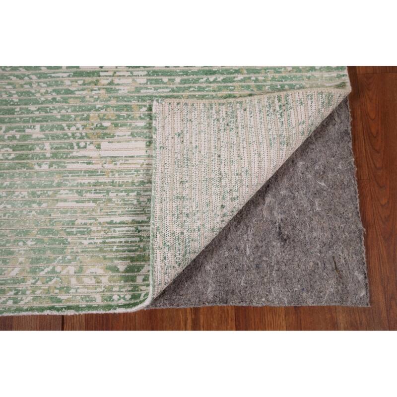 Ivory & Green Abstract Oriental Modern Accent Rug Handmade Wool Carpet - 2'9" x 4'10"