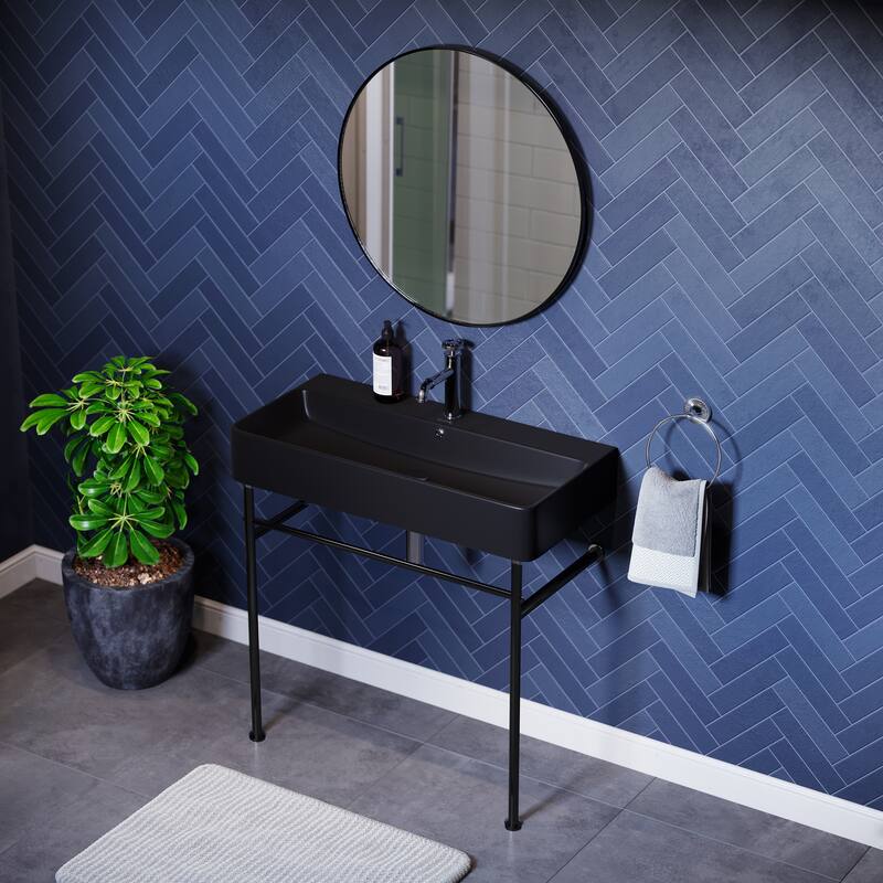 Claire 24 Ceramic Console Sink Matte Black Basin Black Legs