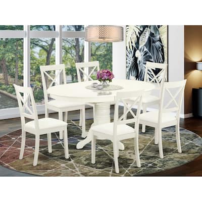 HomeStock 7-Pc Linen White Finish Solid Wood Top Dining Table with 6 Chairs