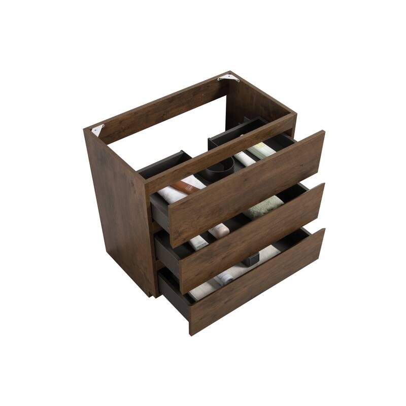 Contemporary 24" Gray Floor Cabinet for Bathroom with 3 Drawers, Maximized Storage, Pre-Assembled, Without Basin