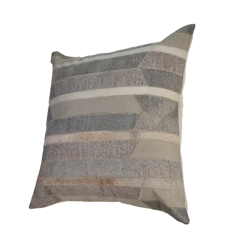 Sevita Wayne Gray/ Tan Striped Wool and Faux Hide Blend Pillow with Poly Insert