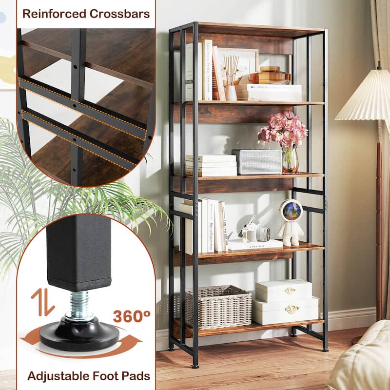 Costway 1/2 PCS 5 Tier Bookshelf 62" Tall Bookcase with Tiltable