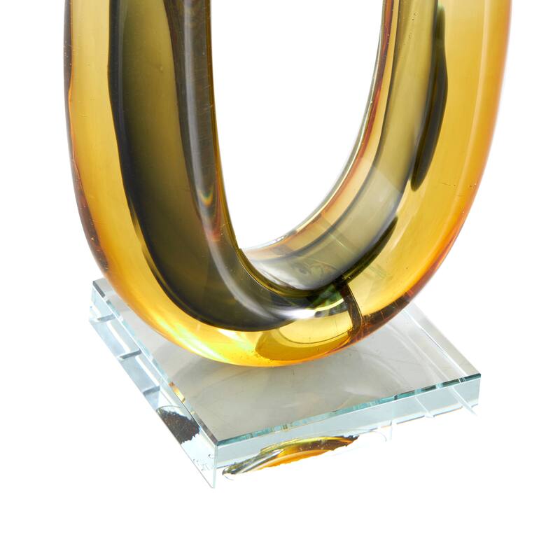 Orange Glass Curved Cutout Ombre Abstract Decorative Sculpture with 2 Small Orbs