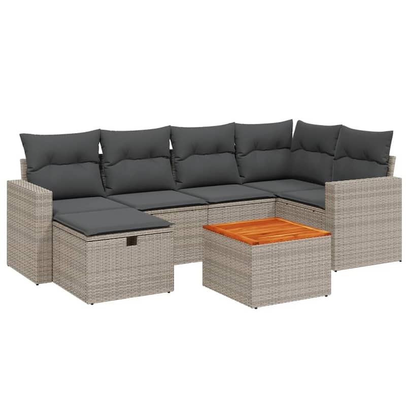vidaXL Patio Sofa Set with Cushions Outdoor Furniture 7 Piece Poly Rattan