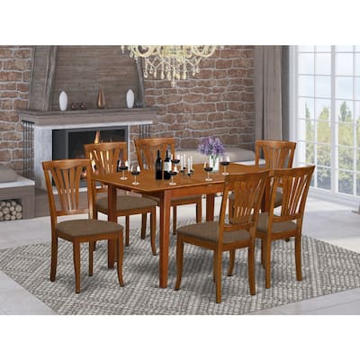 Modern Dining Set 7 Piece - Rectangle Table with Leaf & 6 Fabric Chairs - Home Kitchen Furniture