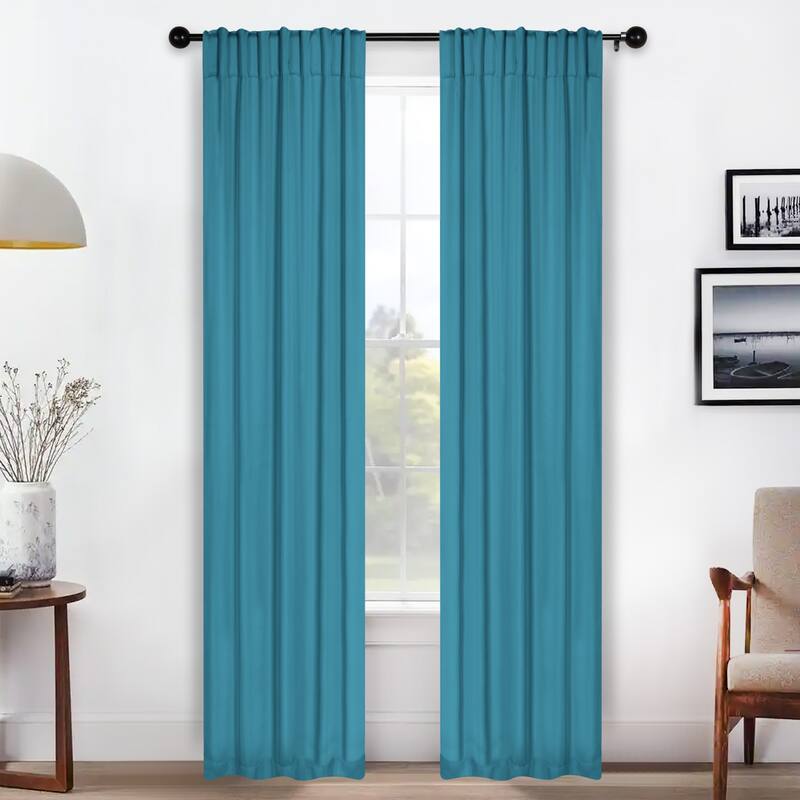 Superior Solid Machine Washable Room Darkening Curtains with Back Tabs, Set of 2 - 26" x 84" - Aqua