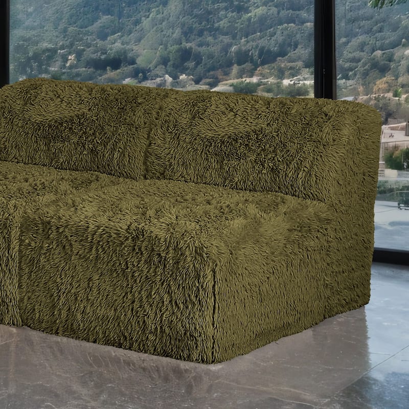 Furniture of America Ylena Modern Faux Fur Foam Modular Compressed Sofa Chair - Armless - Olive Green