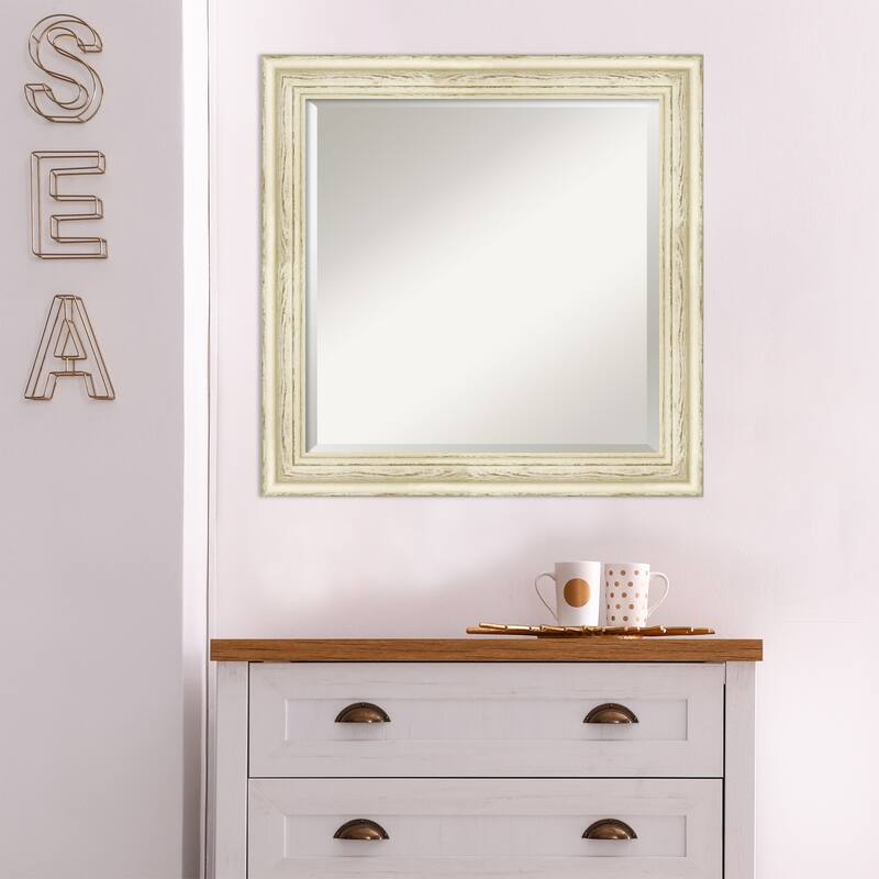Beveled Wood Wall Mirror - Country White Wash Frame - Country White Wash