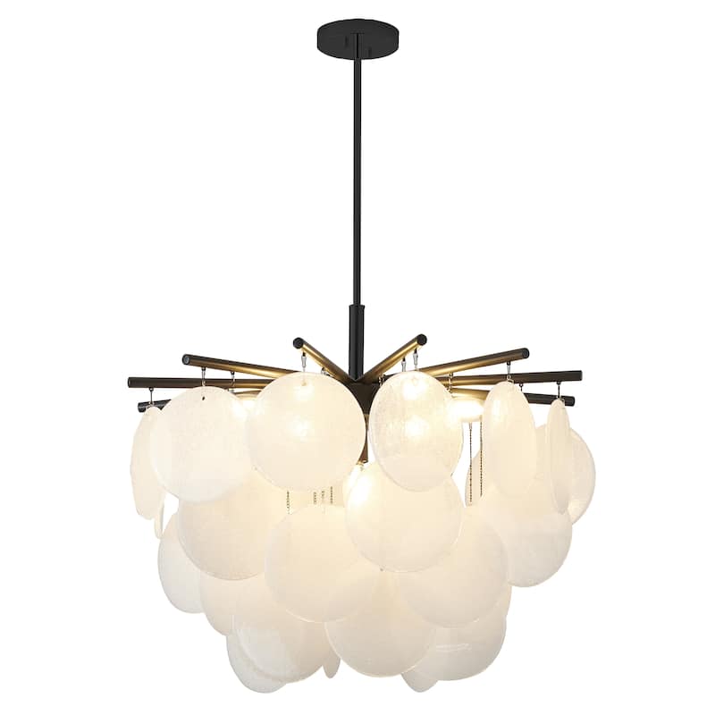 Transitional 7-Light Stain Black Chandelier With Frosted White Glass Petals