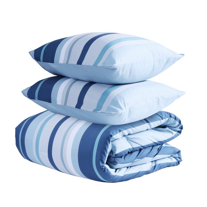 Year-Round Printed Stripe Microfiber Comforter Set