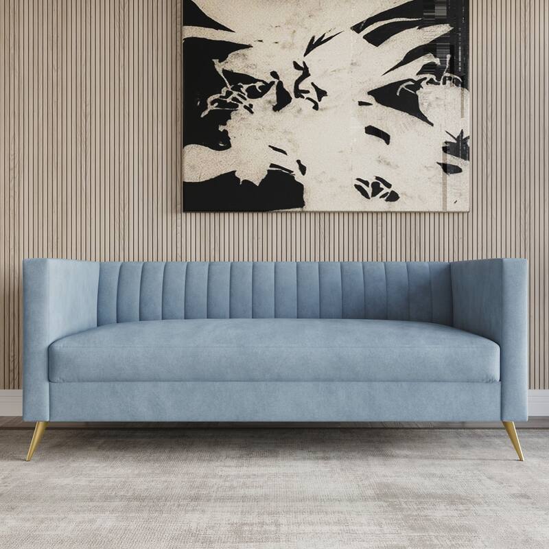 Clayfell Weiss Velvet Square Arm Chair/ Loveseat/ Sofa - Sofa - Blue