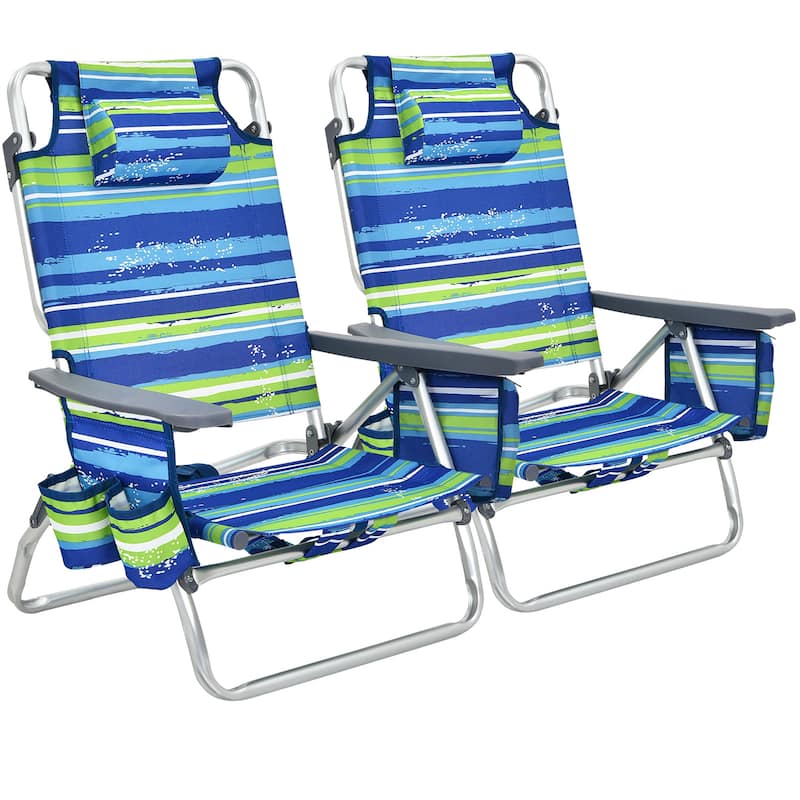 2-Pack Folding Backpack Beach Chair 5-Position Outdoor Reclining - See Details