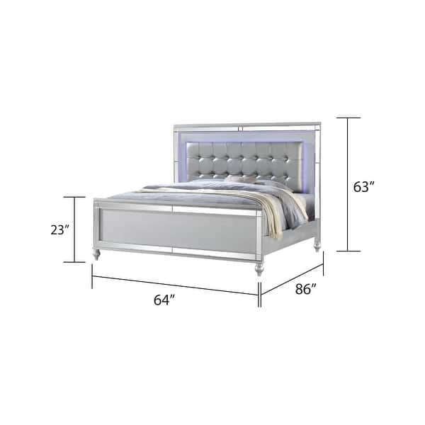 dimension image slide 12 of 26, Sterling 4PC/5PC Contemporary Bedroom Set with Mirror Accents and LED Enhancements