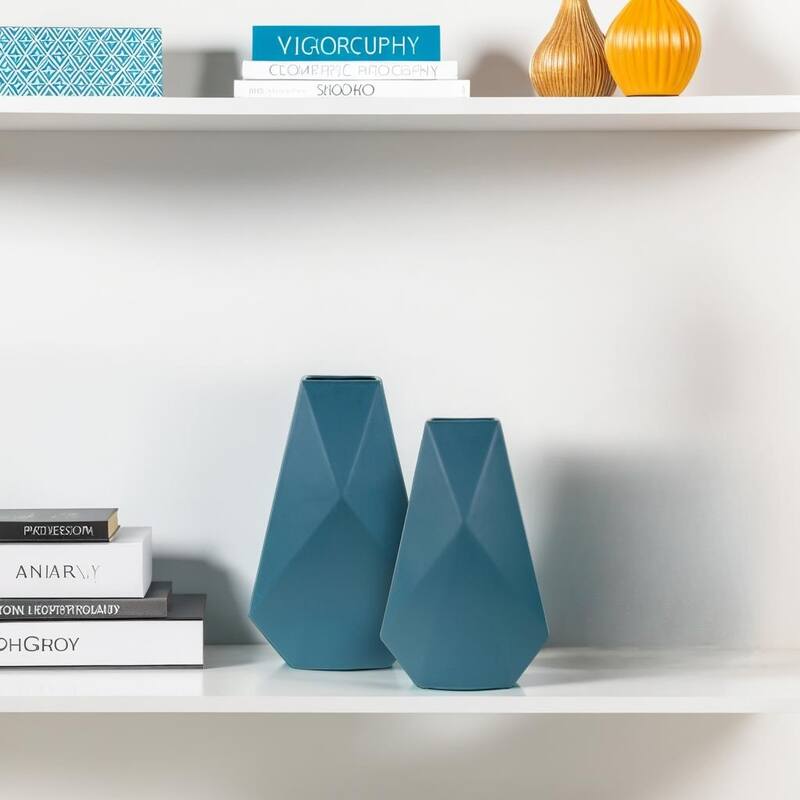 Allan Andrews Matte Teal Contemporary 3-D Geometric Vase Collection
