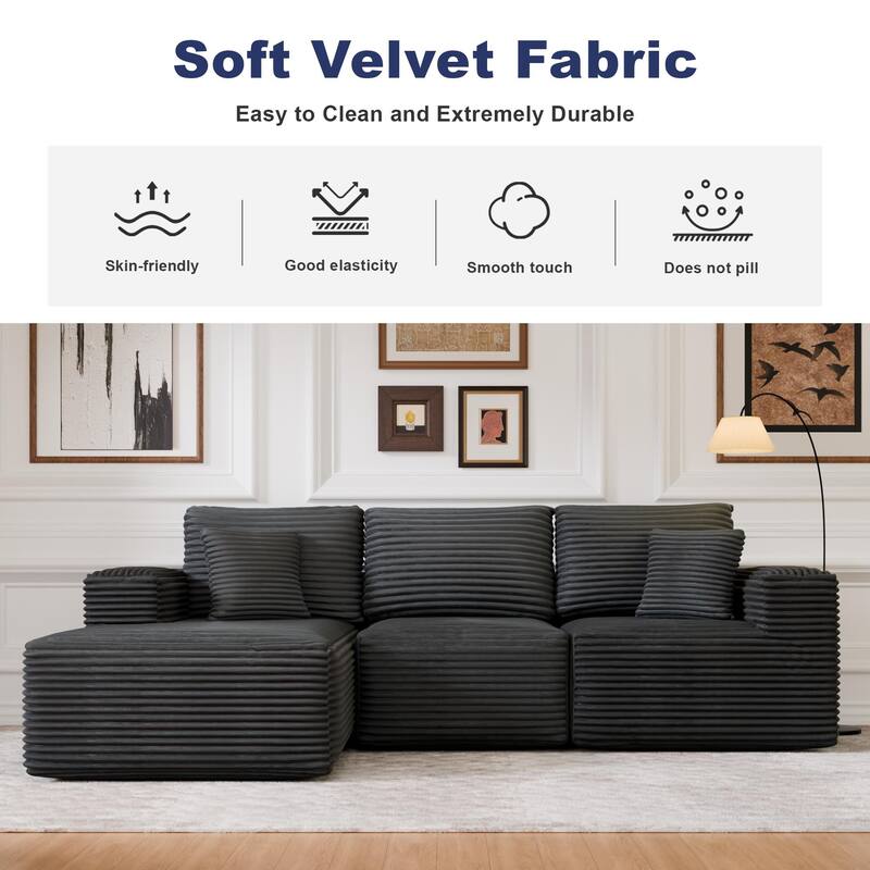 104" Modular Sectional Sofa with L-Shape Chaise Modern Upholstered Cloud Couches with Throw Pillows - 104 in.W x 23.6 in.H