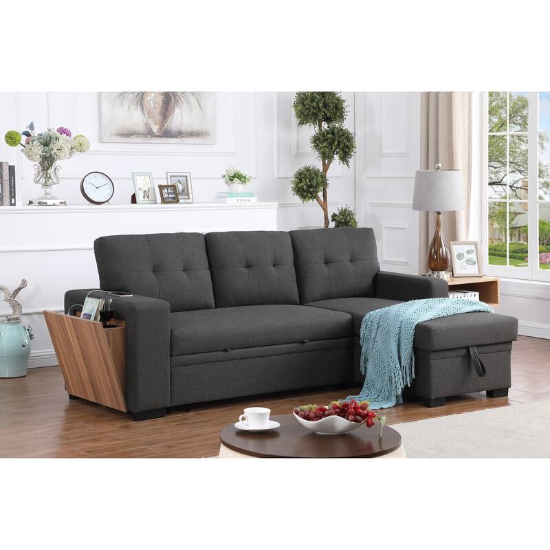 3-Piece Dark Gray Linen Upholstered Sectional Sofa