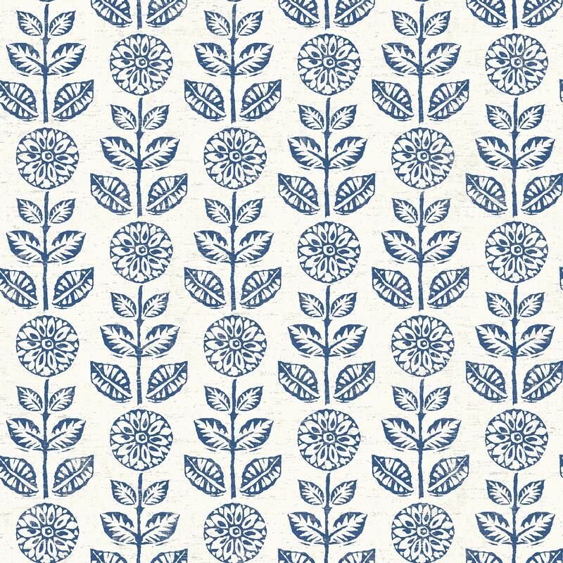 Flowers Maisie Dolly Dark Brown Folk Floral 33' L X 20.5" W Wallpaper Roll - Navy