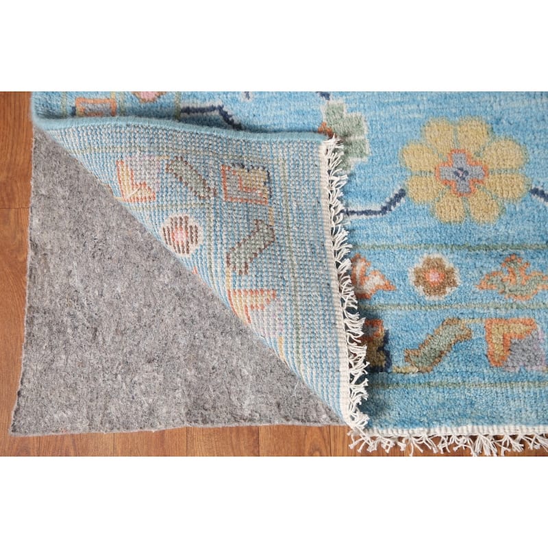 All-Over Blue Floral Oushak Indian Area Rug Handmade Wool Carpet - 8'9"x 12'0"