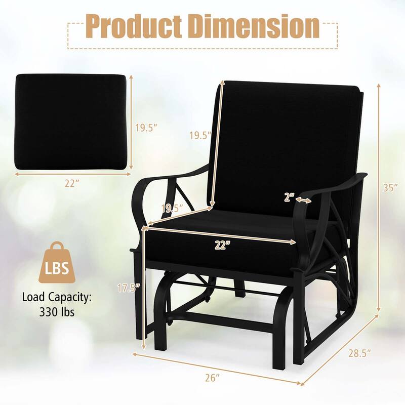 Costway 2 PCS Patio Rocking Chair with Cushion Heavy-Duty Metal Frame - 2 PCS