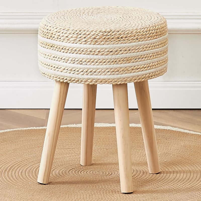 Footstool Ottoman Round with Solid Wood Legs