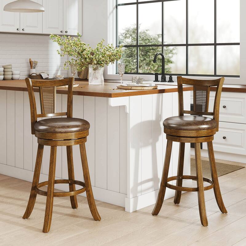 Costway Set of 2/4 Bar Stools 30" Swivel Bar Chairs with PE Rattan - See Details