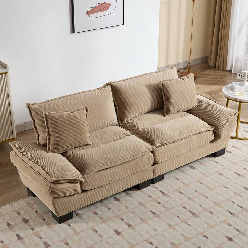 Corduroy Loveseat Couch with 2 Pillows, High-Density Foam Deep Seat Sofa, Upholstered Sofa with Double Layer Cushion