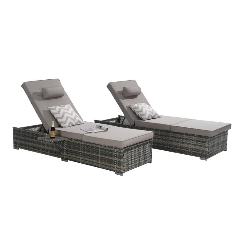 Outdoor 5 Adjustable Chaise Lounge Set with Side Table and Pool Lounge Chairs
