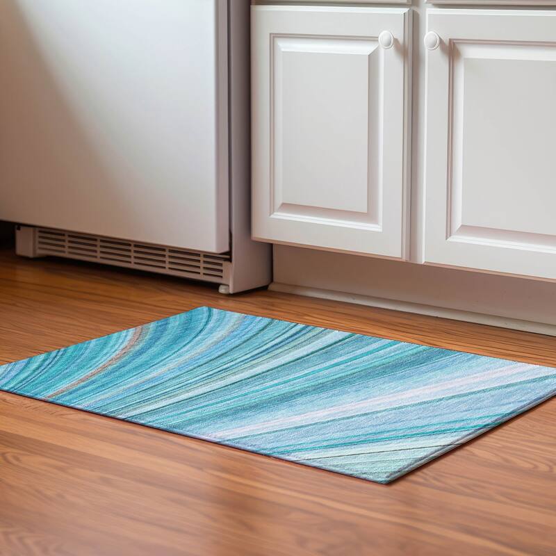 Premium Washable Super Soft Striped Abstract Mayfield Rug - Teal - 1' 8" x 2' 6" - Rectangle