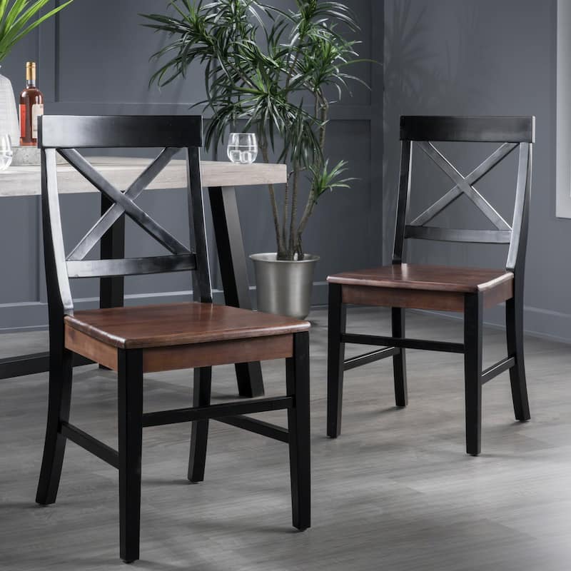 Anele Farmhouse Acacia Dining Chairs (Set of 2) by GDFStudio - Black + Walnut