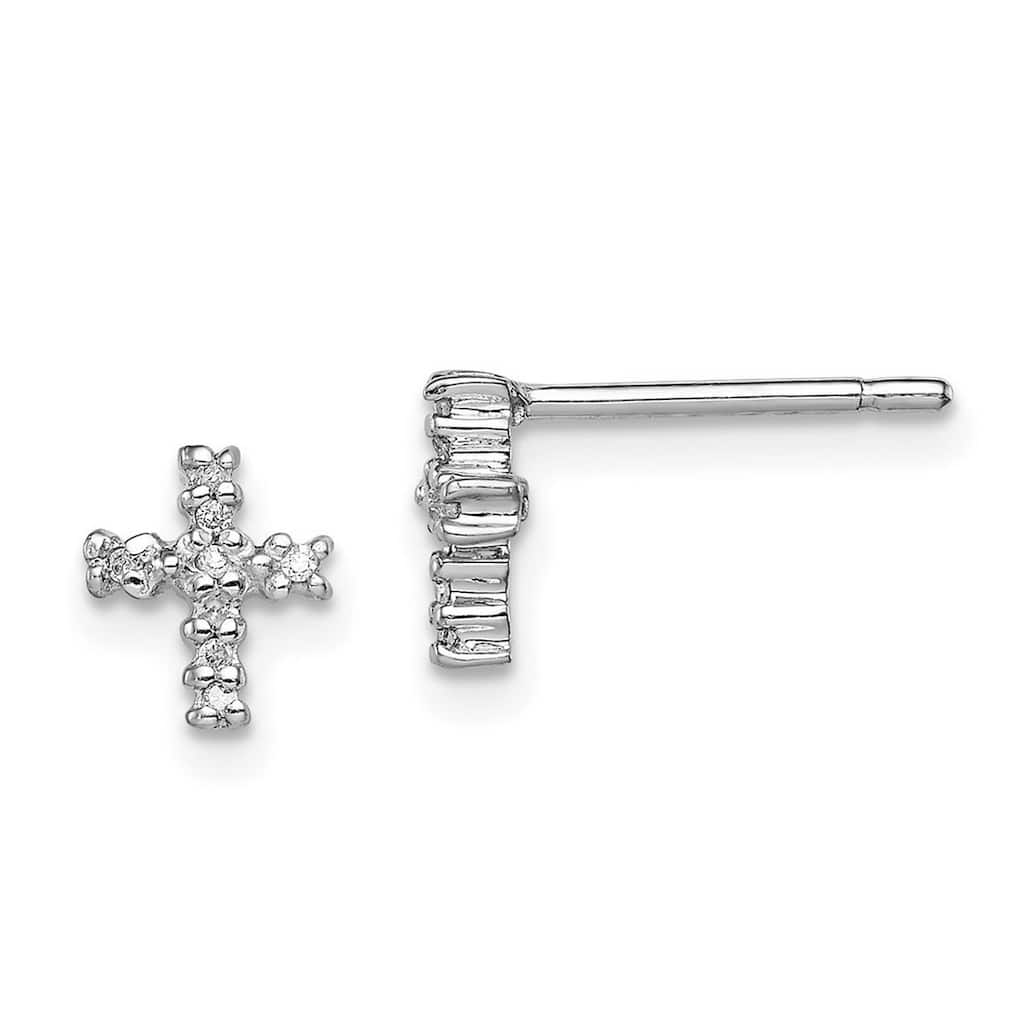 Curata 925 Sterling Silver 7x6mm Small Diamond Cross Post Earrings