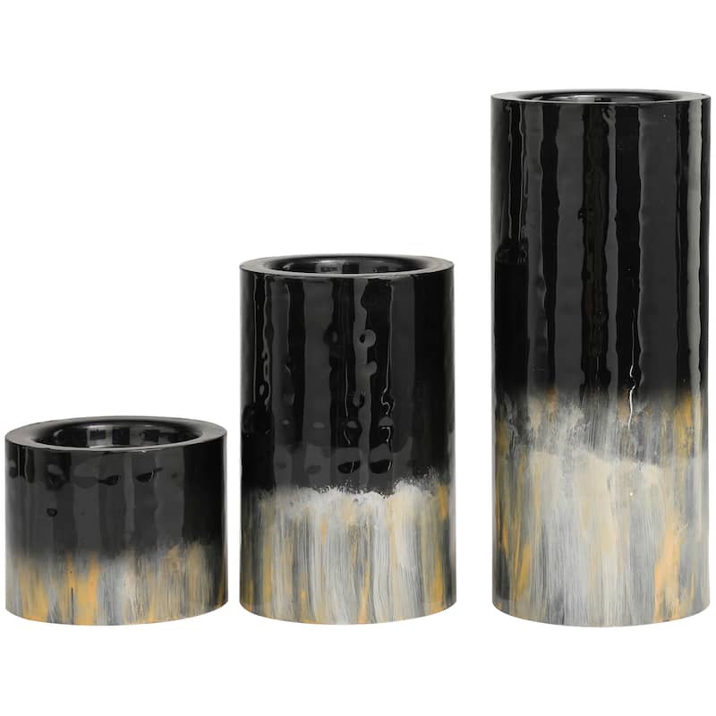 Black or Green Metal Colorblock Candle Holder with Paint Streak Designs (Set of 3)