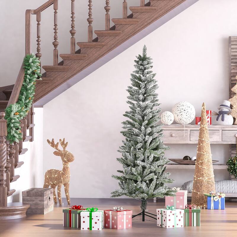 HOMCOM Slim Flocked Christmas Tree with Stand - 6 Foot