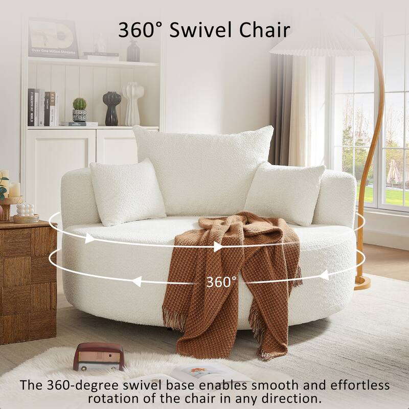 Chenille Swivel Barrel Chair with Pillows