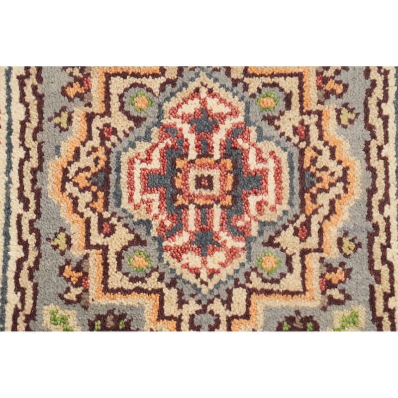 Hand Knotted Oriental 100% Wool Carpet Traditional Medallion Greys & Charcoal Heriz (serapi) Area Rug - 3' 0'' X 2' 0''