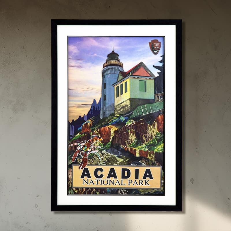 'Acadia' 24"W x 36"H Paper Collage Art with PS frame - Multi-Color