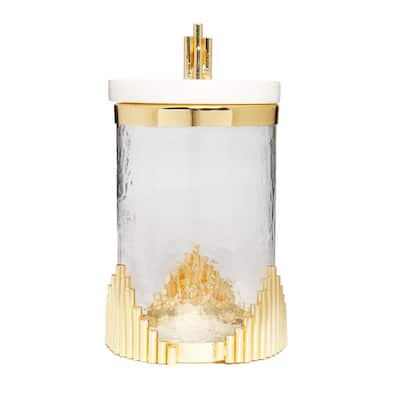 Large Glass Canister with Marble Lid and Symmetrical Gold Design
