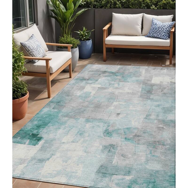 HomeRoots Abstract Transitional Rectangle Outdoor Rug - 5' X 8'