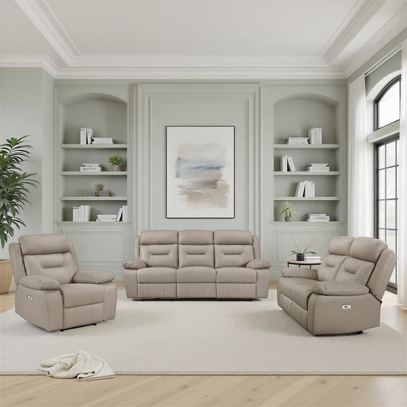 Garrey Leather 3-Piece Power Double Reclining Living Room Sofa Set
