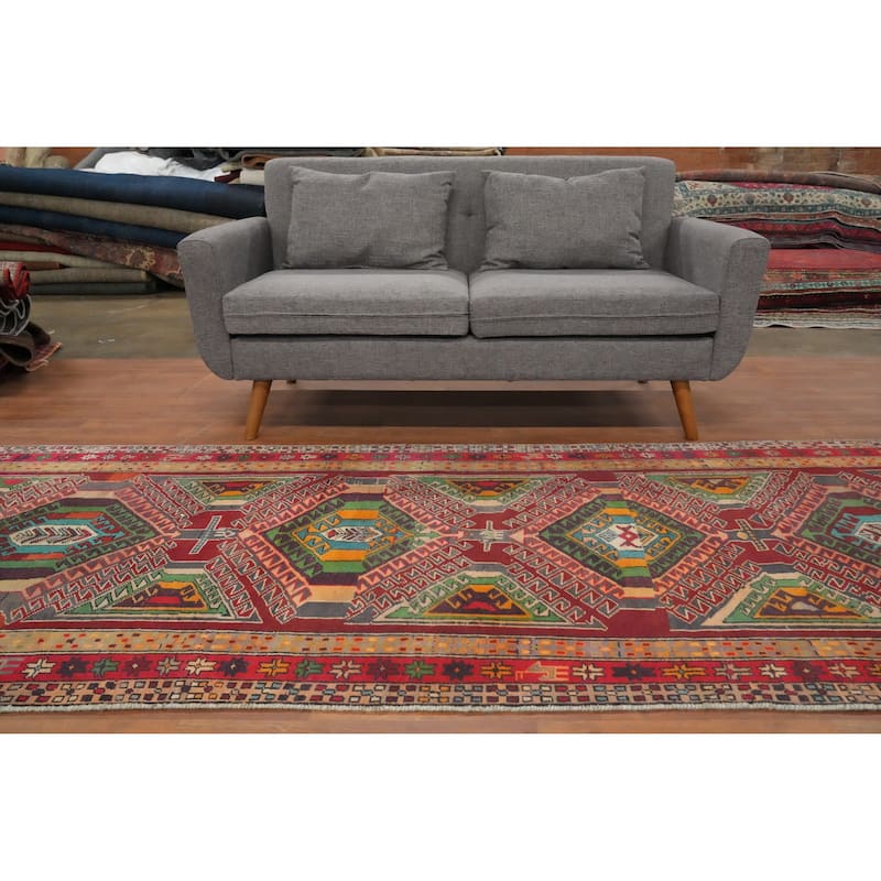 Hand Knotted Oriental 100% Wool Carpet Traditional Tribal Red Ardebil Runner Rug - 9' 4'' X 3' 9''