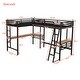 preview thumbnail 3 of 11, Industrial Design L-shaped Twin Metal Loft Bed with Two Built-in Desks