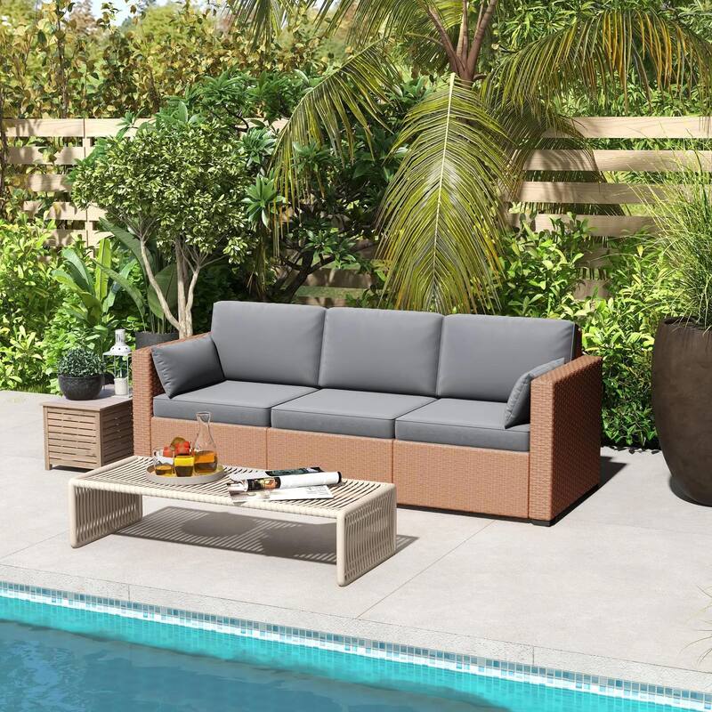 3 Seater Patio Sofa, Deep Seating PE Rattan, All Weather Cushions