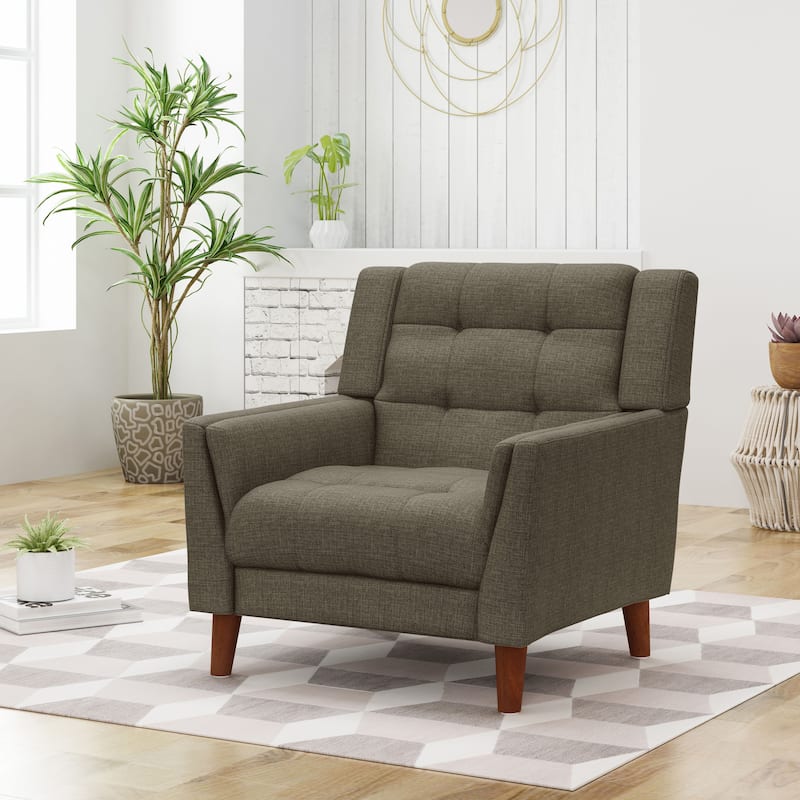 Mocha Modern 30.5" Upholstered Button Tufted Arm Chair with Sturdy Rubber Wood Legs - Mocha