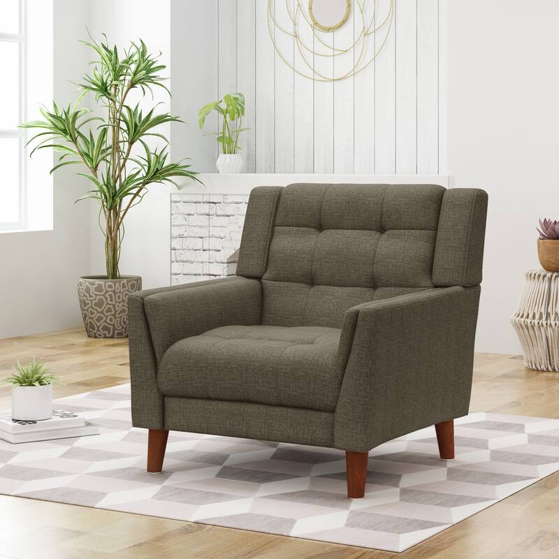 Roomfitters Tufted Wingback Accent Chair with Tapered Wood Legs, Upholstered Lounge Armchair for Living Room - Olive Green