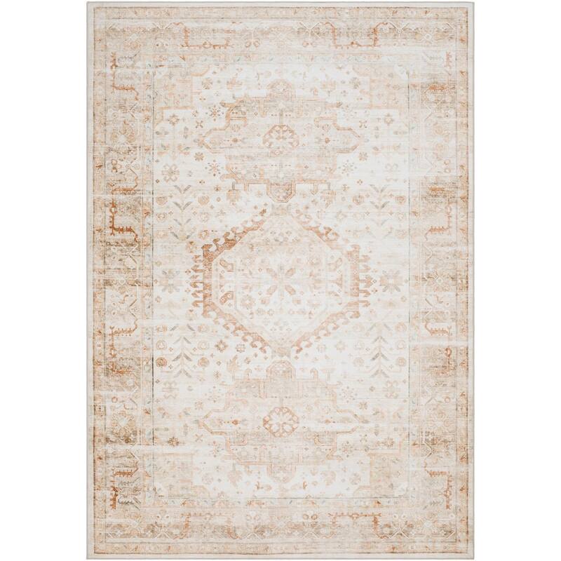 Livabliss Lavable Traditional Medallion Machine Washable Area Rug - Peach/Off White - 5' 3" x 7' 7"