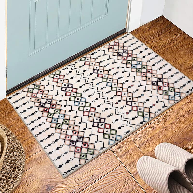 Garvee Boho Area Rug Geometric Printed Faux Wool Soft Floor Cover