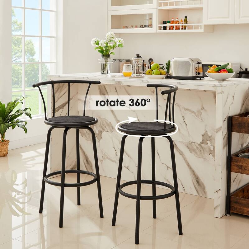 Javlergo Set of 2 360° Swivel Bar Stools with Fan-Shaped Backrest 330lbs Heavy Duty Bar Stools for Kitchen Breakfast Nook - Charcoal Grey