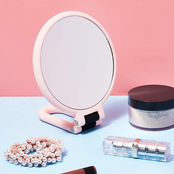 Glamlily Small Pink Handheld 10x Magnifying Mirror for Makeup Travel 9.5x5.3 in