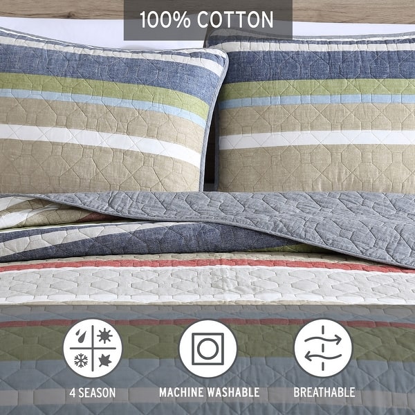 Eddie Bauer Salmon Ladder Stripe Grey Cotton Reversible Quilt Set On Sale Bed Bath & Beyond