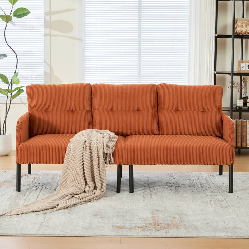 HOMEFUN Corduroy Upholstered Oversized Wood Frame Loveseat Sofa with Metal Legs and Side Pockets - Orange