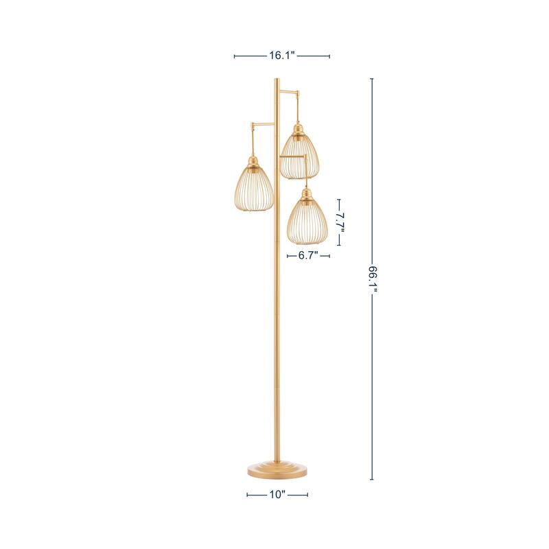 66.1" Tree Floor Lamp with 3 Cage Lampshades and Metal Pole
